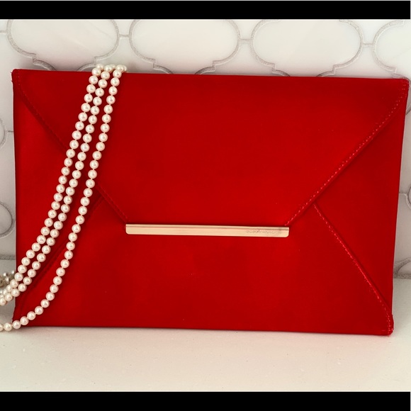 BCBGMaxAzria Handbags - BCBGMaxAzria Harlow Red Satin Clutch